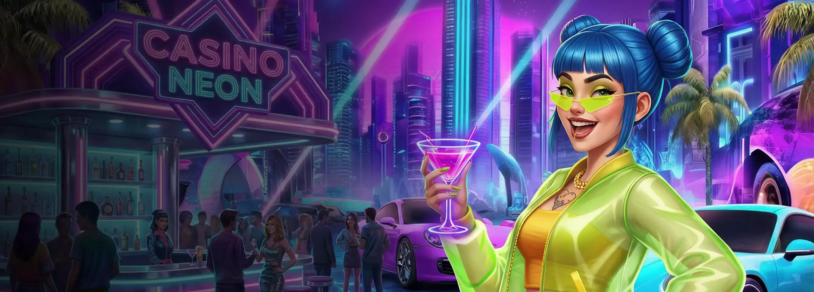 SlotRave casino neon promotion banner