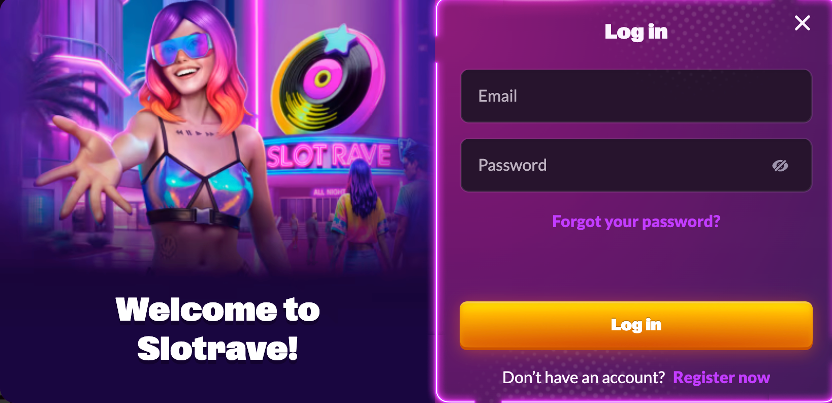 SlotRave login form screenshot