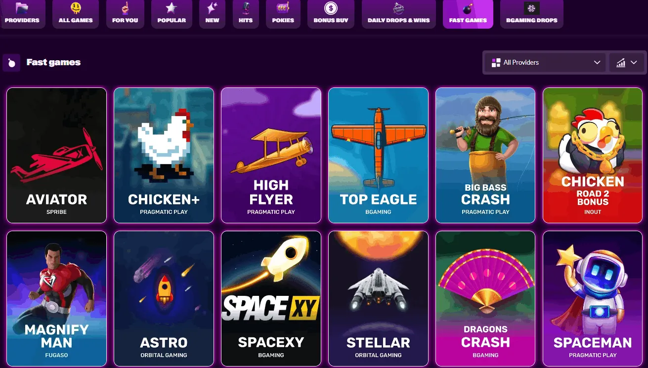 SlotRave game lobby with slot categories